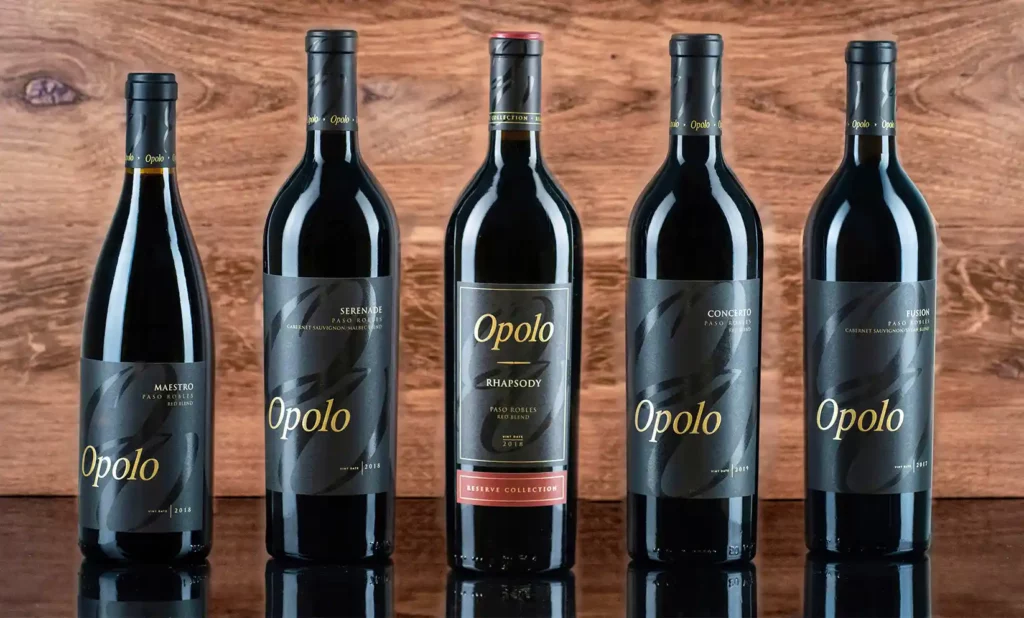 Lineup of Opolo wine bottles
