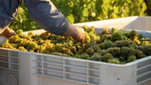 Hands sorting through freshly picked grapes